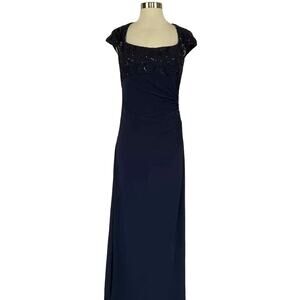 Betsy & Adam Women's Formal Dress Size 8 Blue Sequined Lace and Chiffon Gown